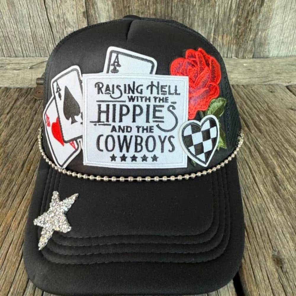 Black Trucker Hat with Graphic Patches